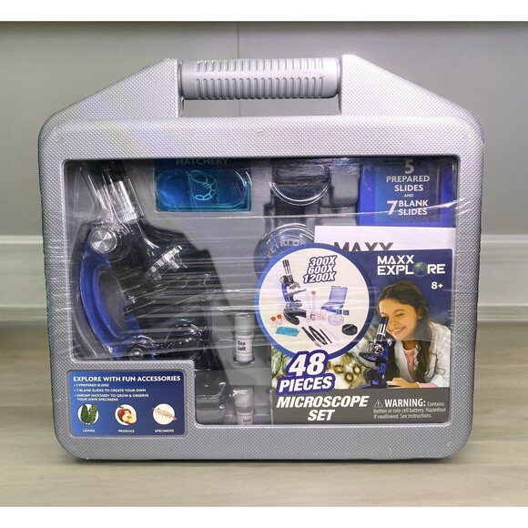 48 - Piece Microscope Set 300X 600X 1200X w/Prepared & Blank Slides & More NEW - Picture 1 of 7